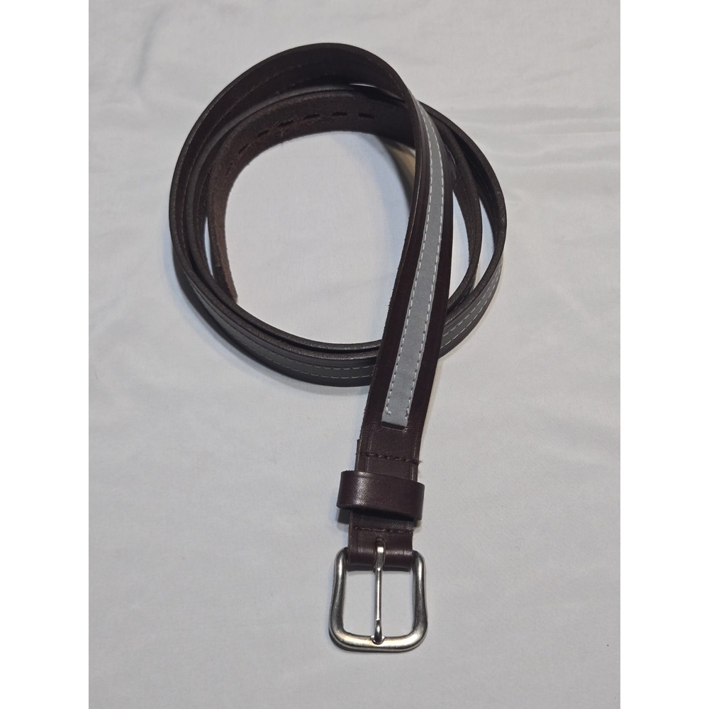 Buxton Leather Reflective Work Belt Size 52 Brown Silver 1.25" Wide Big Tall